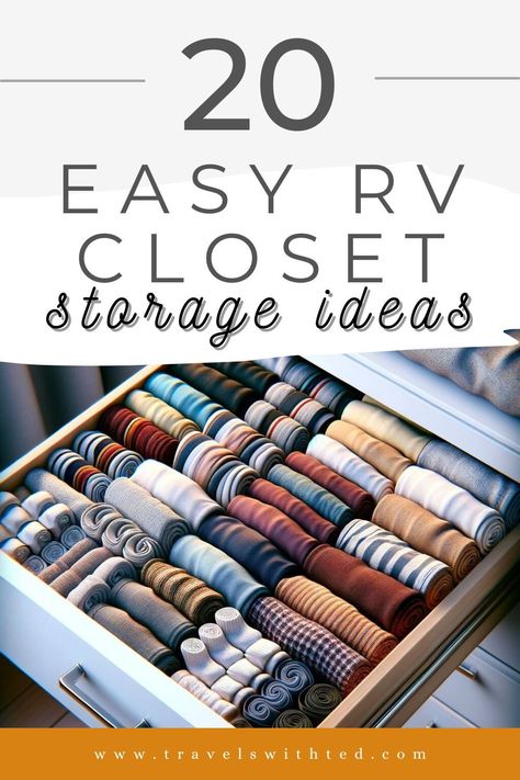 RVs are known for being small, which means there is limited storage space for clothes. However, full time RVers need to efficiently use their RV closet space. In this article we share genius RV closet storage ideas, includig folding techniques for tiny living and RV storage accessories. Rv Closet Storage, Rv Closet Storage Ideas, Maximizing Closet Space, Clothing Storage Ideas, Rv Closet, Modern Camper, Rv Must Haves, Rv Storage Solutions, Rv Decorating Ideas