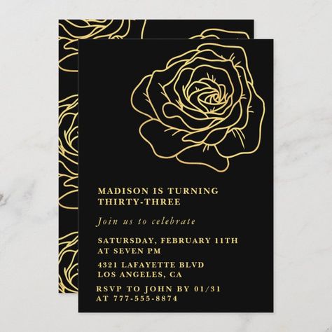 Black And Gold Birthday Invitations, 65th Birthday Invitations, Gold Birthday Invitations, 75th Birthday Invitations, Black And Gold Invitations, Black And Gold Birthday, 90th Birthday Invitations, 70th Birthday Invitations, 46th Birthday