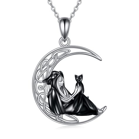 PRICES MAY VARY. Design Inspiration:The witch sits on the moon with the black cat, the witch crescent moon necklace design is full of Halloween flavor. This is an excellent Halloween necklace and brings good luck. Material: Witch necklace are made of high quality 925 sterling silver. It is lead-free, nickel-free, hypoallergenic and highly polished. It is suitable for long-term wear and does not contain any allergic ingredients. Size:The witch necklace size is 0.88*1.33inch. Packaging: 1x witch n Witch Knot, Skull Moon, Witch Necklace, Halloween Necklace, Sterling Silver Cat, Pagan Jewelry, Sterling Silver Anklet, Clover Earrings, Mens Jewelry Necklace