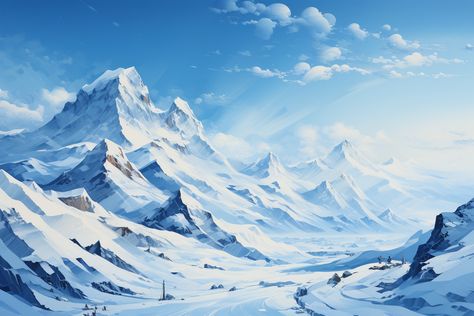 Landscapes Abstract Oil Painting Style snow capped mountains Snowy Scenery, Snow Capped Mountains, Style Snow, Landscapes Abstract, Mountain Lover, Snowy Landscape, Winter Blue, Clear Blue Sky, Winter Wallpaper