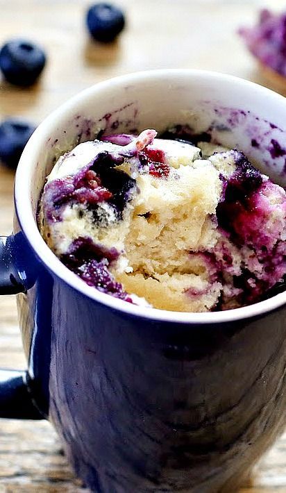 Blueberry Mug Cake ❊ Pound Cake Mug Cake, Cake In A Mug Almond Flour, Blueberry Protein Mug Cake, White Mug Cake Microwave, Mug Cake Recipe Healthy, 3 2 1 Mug Cake, Berry Mug Cake, Blueberry Mug Cake, Healthy Mug Cake