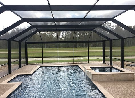 Southern Screen Pool Enclosure by All Weather Pool and Patio Screen Pool Patio Ideas, Pool Screen Enclosure, Swimming Pool Enclosures, Deck Addition, Patio Screen, Screened Pool, Pool And Patio, Safe Pool, Pool Gate