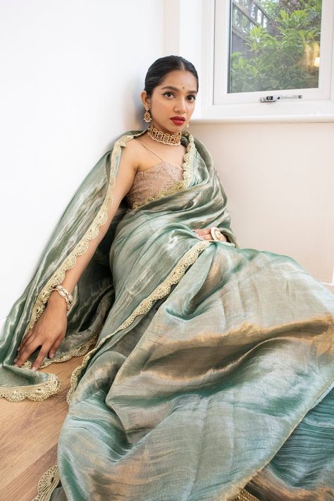 Handwoven Teal Tissue Saree– Kosataga Bridesmaid Saree, Tissue Saree, Elegant Saree, Organza Saree, Saree Look, Indian Outfit, The Grace, Saree Blouse, Indian Outfits