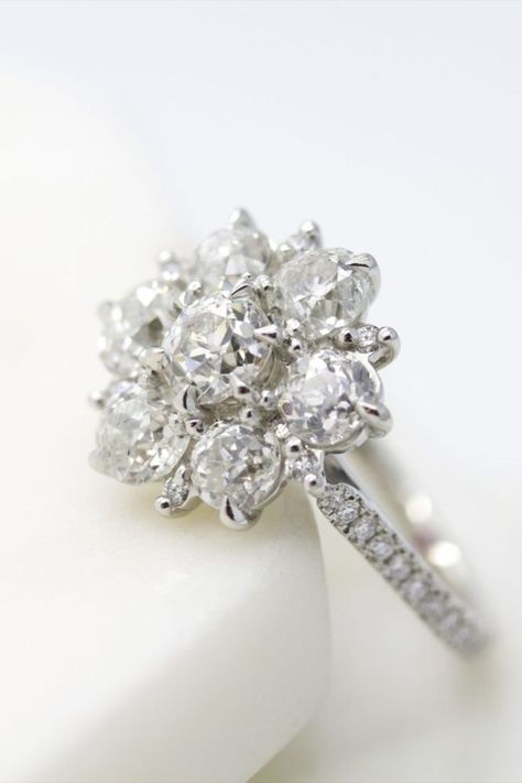 Flower Cluster Diamond Ring, Flower Shaped Engagement Ring, Taylor Hart, Nontraditional Engagement Rings, Wedding Ring Shapes, Flower Diamond Ring, Future Engagement Rings, Diamond Rings Design, Diamond Cluster Engagement Ring