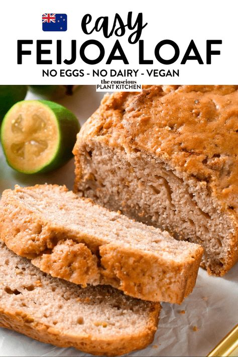 This Feijoa Loaf is a moist, sweet loaf flavored with Feijoa fruits and perfect to use all your Feijoa this Autumn Feijoa Loaf, Fejoa Recipes, Feijoa Recipes, Conscious Plant Kitchen, Vegan Loaf, Air Fryer Keto, Guava Fruit, Plant Kitchen, Spiralizer Recipes