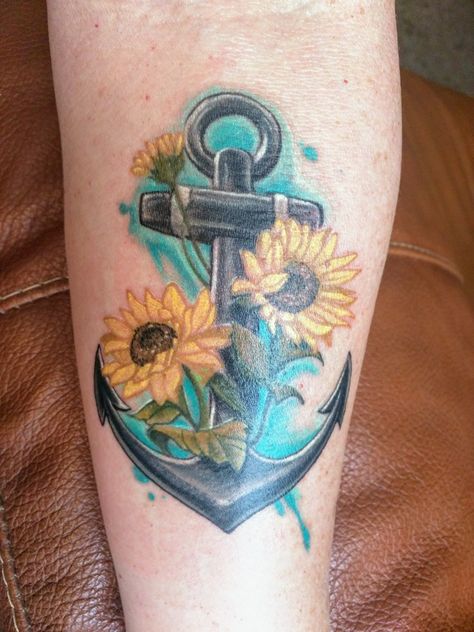 #Anchor #Sunflower #watercolor #turquoise #tattoo #anchortattoo #sunflowertattoo. I'm in love with my new tattoo from Shane Hart in Mission KS Gender Neutral Nursery Gray, Neutral Nursery Gray, Turquoise Tattoo, Gray Gender Neutral Nursery, Daisy Chain Tattoo, Nursery Gray, Quarter Sleeve Tattoos, Chain Tattoo, Turtle Tattoo Designs