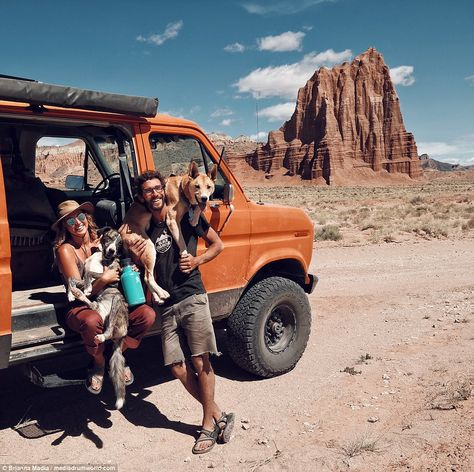 Loyal companions: Brianna Madia and her husband Keith take their two dogs, Dagwood and Bucket, with them everywhere Van Life With Dog Aesthetic, Brianna Madia, Living In A Van, University Of Rhode Island, Living Intentionally, Utah Desert, Trail Dog, Campervan Life, Van Life Diy