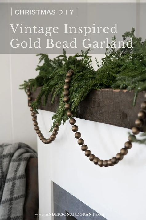 Gold Bead Garland, Bead Garland Christmas Tree, Make Christmas Ornaments, Homemade Christmas Crafts, Christmas Bead Garland, Hand Beads, Neutral Holiday Decor, Christmas Tree Beads, Christmas Crafts To Make