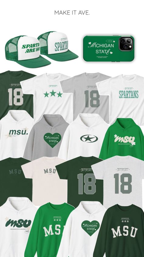 Michigan state clothes, msu clothes, msu game day outfit, msu merch, green shirt, white shirt, trucker hat, baby tee, hoodie, crewneck, t-shirt, green and white outfit, college game day clothes, tailgate outfit Michigan State Tailgate, Green And White Outfit, Day Clothes, College Game Day, Outfit College, College Game Days, Tailgate Outfit, Game Day Outfit, Michigan State University