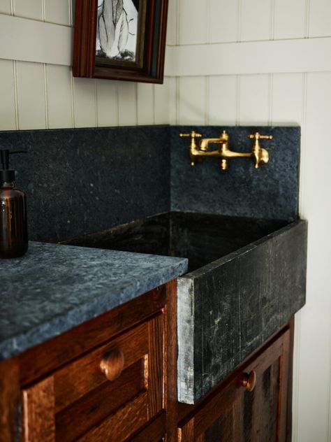 Farmhouse Fixer: O'Connor Family - Kristina Crestin Revere Pewter Trim, Soapstone Sink, Pewter Trim, Kristina Crestin, Limestone Floors, Knight Photography, Farmhouse Fixer, Foyer Wall, Jonathan Knight