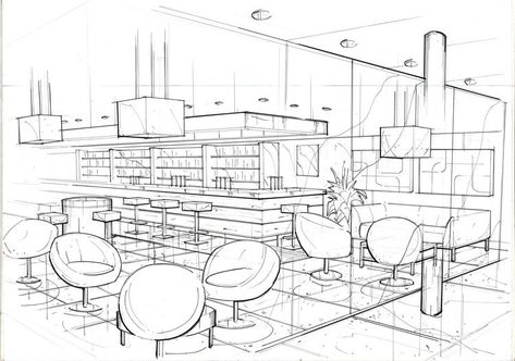 Cafe Interior Design Drawing, Bar Sketch, Store Sketch, Sketch Bar, Interior Architecture Sketch, Interior Design Sketchbook, Drawing Room Interior, Furniture Design Sketches, Perspective Drawing Architecture