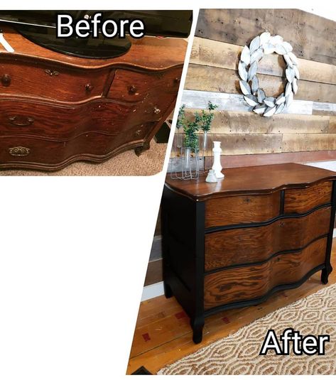 Before and after of wooden wavy-faced dresser. Wavy Dresser Makeover, Second Hand Furniture Makeover, 2nd Hand Furniture, Thrift Store Furniture Makeover Diy, Skill Learning, Restore Furniture, Upcycled Furniture Before And After, Restoring Furniture, Restoring Old Furniture