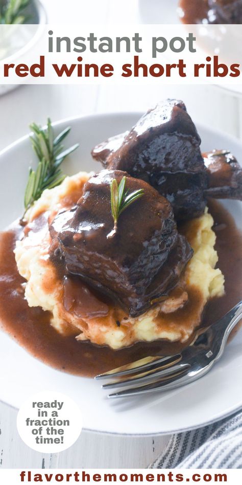 Red Wine Braised Short Ribs are tender and flavorful in just 1 hour in the Instant Pot! They're perfect for special dinners and they're dairy and gluten-free! #glutenfree #shortribs #dinner Beef Ribs Crockpot, Short Ribs In Oven, Red Wine Braised Short Ribs, Wine Braised Short Ribs, Boneless Short Ribs, Boneless Beef Short Ribs, Beef Back Ribs, Short Ribs Slow Cooker, Beef Short Rib Recipes