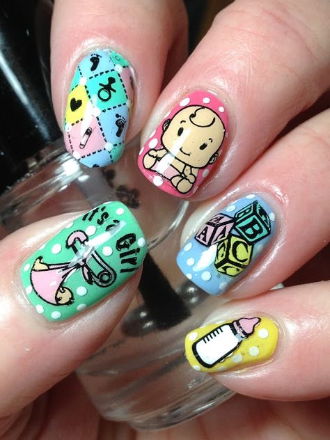 Baby Nail Designs, Uñas Baby Shower, Baby Nails Design Pregnancy, Baby Shower Nail Ideas, Baby Shower Nail Art, Baby Shower Nails Boy, Maternity Nails, Baby Boy Nails