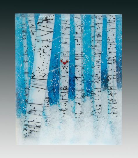 Frit Painting, Fused Glass Panel, Fused Glass Wall Art, Fused Glass Plates, Glass Fusion Ideas, Fused Glass Artwork, Glass Fusing Projects, Glass Mosaic Art, Birch Trees