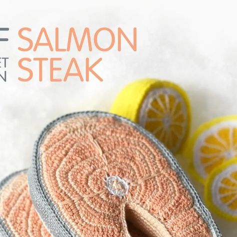 Salmon Steak, Crochet Fish, Crochet Food, Crochet Pattern, Steak, Link In Bio, Amigurumi, Crochet Patterns, Canning