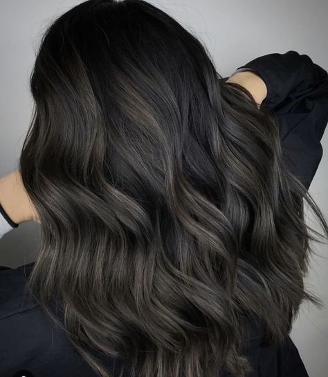 Mushroom Highlights On Black Hair, Baby Lights On Dark Hair, Dark Ash Hair Color, Smokey Ash Brown Balayage Dark, Dark Ash Brown Hair Colour, Cool Toned Hair, Black Hair Celebrities, Espresso Brown Hair Color, Queen Hairstyles