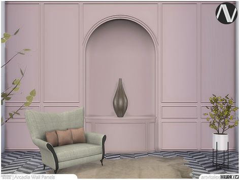 Sims 4 Cc Wall Paneling, Parisian Wall, Fake Walls, Living Room Tv Unit, 4 Wallpaper, Wall Opening, Sims House Design, Sims House, Acoustic Panels