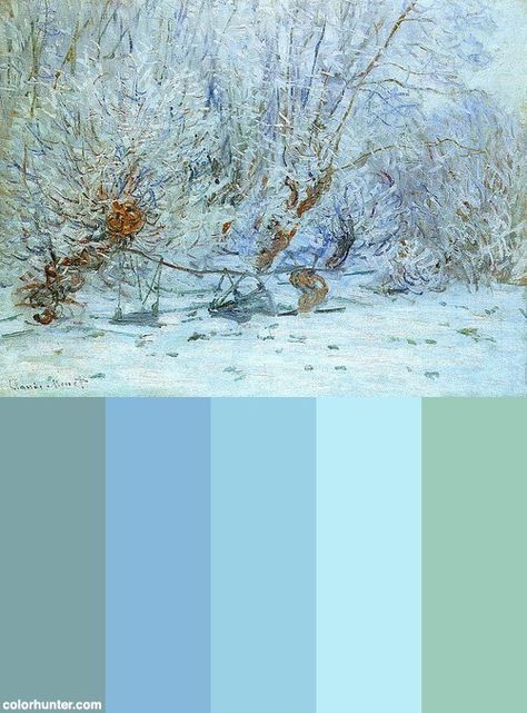 Monet_frost_1_1885 Color Scheme Ice Blue Colour Palette, Aquamarine Colour Scheme, Aquamarine Color Combination, Monet Palette Color Schemes, Monet Palette, Monet Water Lilies Color Palette, Home Decor Colors, House Color Palettes, Palette Color