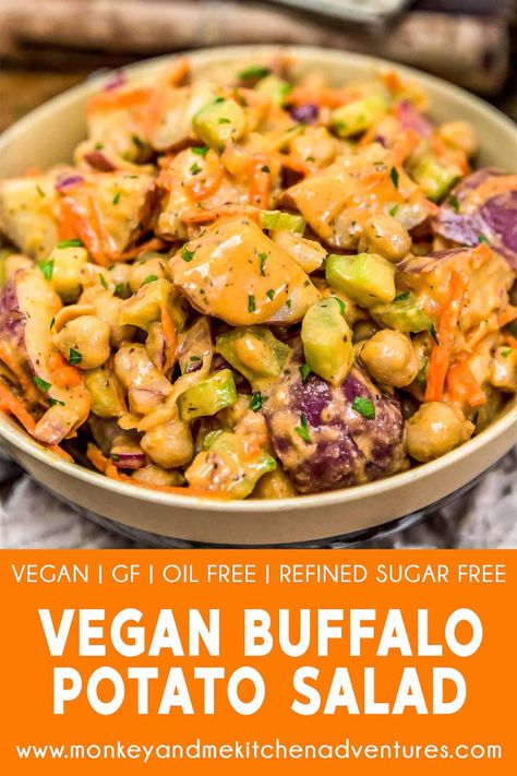 Vegan Buffalo Potato Salad - Monkey and Me Kitchen Adventures Monkey And Me Kitchen Adventures, Monkey And Me, Sugar Free Vegan, Vegan Potato, Vegan Salad, Potatoe Salad Recipe, Vegan Eating, Potato Recipes, Potato Salad