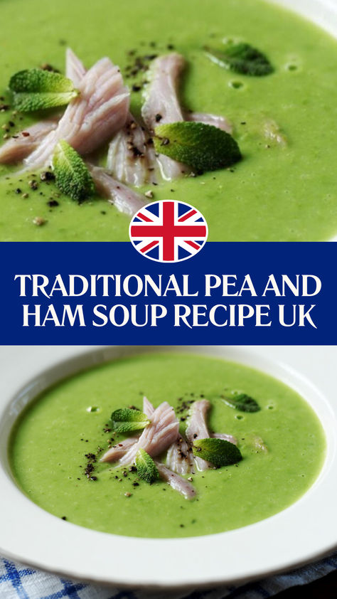 Traditional Pea And Ham Soup Recipe UK​ Pea And Ham Soup Recipe, Irish Soup, Soup Recipes Uk, Ham Soup Recipes, Creamy Peas, Pea And Ham Soup, Pantry Ingredients, Ham Soup, Chefs Table