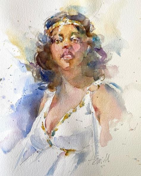 Annette Smith on Instagram: "E’mille, 15x11 watercolor portrait demo for Scottsdale Artists’ School zoom class. Painted on Arches 140lb rough paper. #watercolor #watercolorworkshop #watercolorpainting #watercolorportrait #portraiture #drawing #womenartists #aquarelle #archeswatercolorpaper #scottsdaleartistschool" Watercolor Portrait Painting, Watercolor Workshop, Arches Watercolor Paper, Painting Competition, Loose Watercolor, Watercolor Painting Techniques, Painting Workshop, Watercolor Portraits, Watercolor Techniques