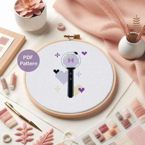 ARMY Bomb cross stitch pattern PDF | Kpop Cross stitch Pattern | Instant download | Small by StitchPatternsDesign on Etsy Bts Cross Stitch Patterns, Kpop Cross Stitch, White Symbol, Aida Fabric, Thread Colors, Dmc Thread, Fabric Projects, Cross Stitching, Cross Stitch Pattern