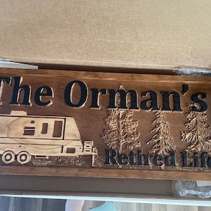 Camping Signs Personalized, Campsite Signs, Fifth Wheel Campers, Camping Site, Natural Stain Wood, Camper Signs, Trailer Decor, Custom Campers, Site Sign