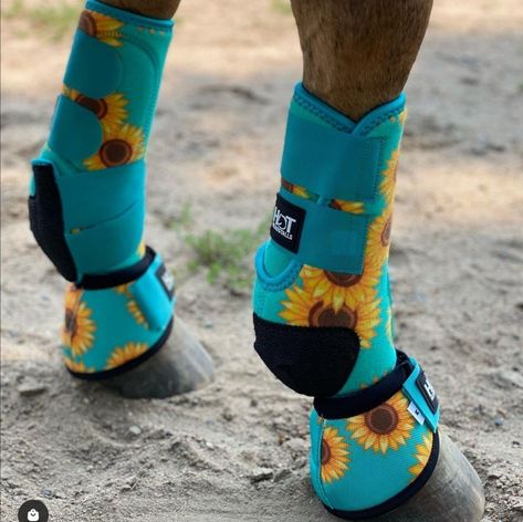 Horse Stuff Western, Western Horse Boots, Western Horse Tack Sets Barrel Racing, Sunflower Horse Tack, Sunflower Boots, Bell Boots For Horses, Splint Boots For Horses, Teal Horse Tack Western, Barrel Racing Tack Rodeo