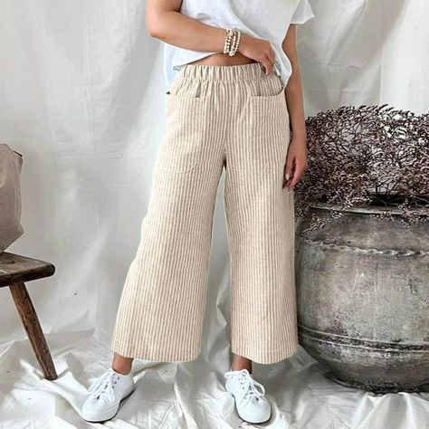 Eashery Pants for women Plus Size Cargo Pant Relaxed Fit Yoga Pants Womens Jogger Pants (Solid Color,Khaki,M) - Walmart.com Chic Outfits Summer, Boho Chic Outfits Summer, Outfits Summer Casual, Pattern Trousers, Boho Chic Outfits, Linen Casual, Blue Khakis, Casual Stripes, Linnet