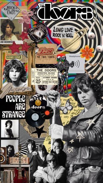 70s Rock And Roll Aesthetic, The Doors Wallpaper, Doors Wallpaper, Rock And Roll Aesthetic, 60’s Aesthetic, Rock Collage, Wallpaper Collages, 70s Rock And Roll, Doors Music