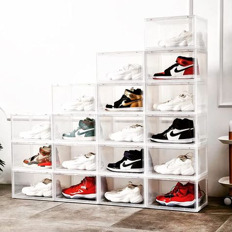 Shoe Box Organizer, Shoe Storage Boxes, Sneaker Displays, Shoe Containers, Shoe Box Storage, Sneaker Storage, Plastic Shoe Boxes, Diy Shoe Rack, Stackable Storage Boxes