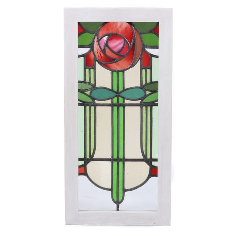 Lot - Period early 20th Century Arts and Crafts stained glass window with red Mackintosh Rose rosette motif 27 3/4"H x 13 5/8"W Charles Rennie Mackintosh Rose, Rennie Mackintosh Rose, Mackintosh Rose, Art Deco Rose, 1930s House, Posca Art, Charles Rennie Mackintosh, Rennie Mackintosh, Glass Inspiration