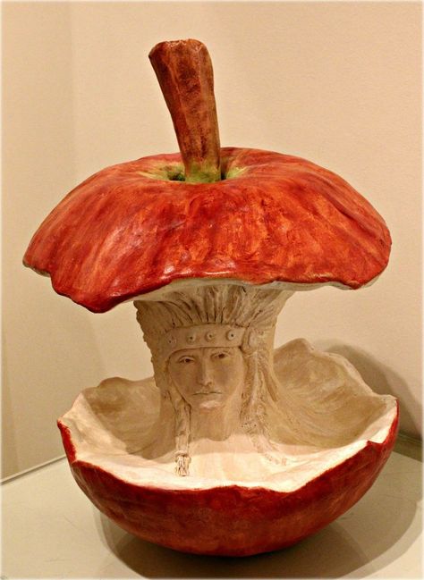 Core of America Apple Core sculpture Native American Indian Ceramic Fruit Sculpture, Fall Sculpture, Apple Sculpture, Clay Apple, Fruit Sculptures, Apple Dishes, Apple Core, Ceramic Apple, Art College