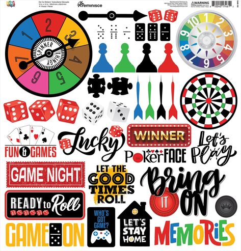 PRICES MAY VARY. Title: Game Night 12x12 Stickers by Reminisce. Product Type: Categories > Arts & Crafts > Stickers School Family Game Night, Game Pieces Crafts, Game Night Decorations Ideas, Board Game Theme Party Decorations, Game Night Party Decorations, Board Game Decorations, Board Game Characters, Game Night Decorations, Game Symbols