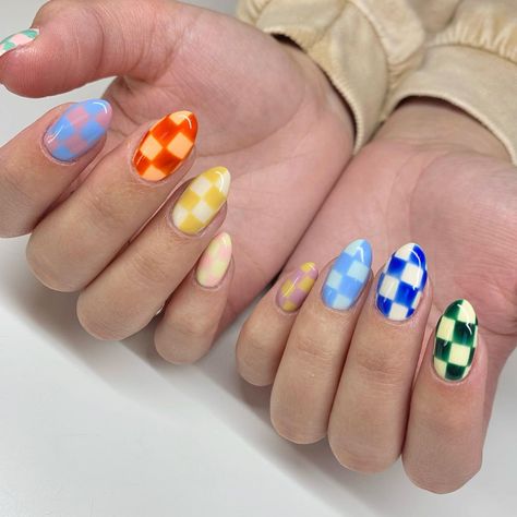 Megan | Luminary + Nail Art on Instagram: “Interrupting the Halloween nails for these cuties! Which color combo is your fav? #checkerednails #luminarynailsystems #mesanails…” Lava Lamp Nails, Lava Nails, Lamp Nails, Checkered Nails, Nail Stuff, Short Acrylic, Short Acrylic Nails Designs, Funky Nails, Short Acrylic Nails