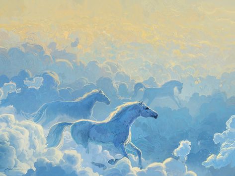 ArtStation - "Gallop", Artem Chebokha Artem Chebokha, Animal Art Painting, Framed Oil Painting, Horse Coloring, 판타지 아트, Horse Art, Animal Wall Art, Abstract Animals, Blue And Yellow