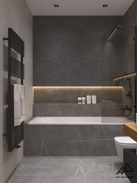 Modern Bathroom Design Grey, Apartment Bathroom Design, Best Bathroom Paint Colors, Tub Remodel, Bathroom Design Styles, Wc Design, Bathroom Design Black, Bathroom Design Layout, Bathroom Paint