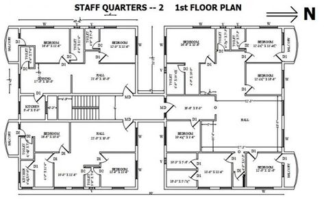 Staff house Staff Quarters Floor Plan, Staff Quarters, Hill Villa, Drawing Block, Autocad Drawing, House Floor, Furniture Layout, House Floor Plans, Autocad