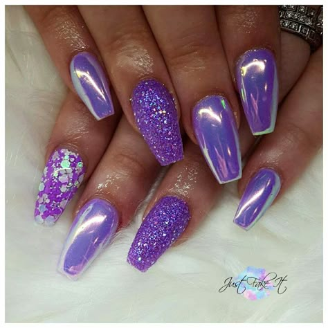 ♡Shared by SPCN. Purple Nails Designs Glitter, Royal Purple Nails, Holographic Nail Designs, Purple Nail Art Designs, Purple Glitter Nails, Purple Nail Art, Purple Acrylic Nails, Purple Nail Designs, Pretty Nail Designs