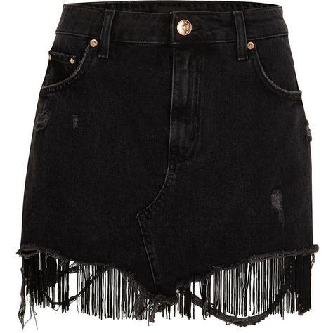 River Island Black tassel hem distressed denim mini skirt ($70) ❤ liked on Polyvore featuring skirts, mini skirts, black, women, river island, mini skirt, tassel skirt, short skirts and short mini skirts Shorts Black Women, Ripped Skirt, Frayed Dress, Tall Skirt, Patchwork Denim Jacket, Distressed Skirt, Tassel Skirt, Skirts Short, Distressed Denim Skirt