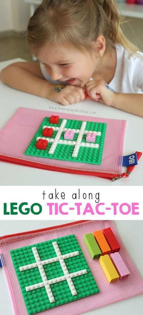 Take Along LEGO Tic-Tac-Toe. Such a fun idea for airplanes and carrides. Lego Club, Lego Activities, Lego Craft, Lego Birthday, Lego Party, Busy Bags, Lego Projects, Lego Building, Lego Friends