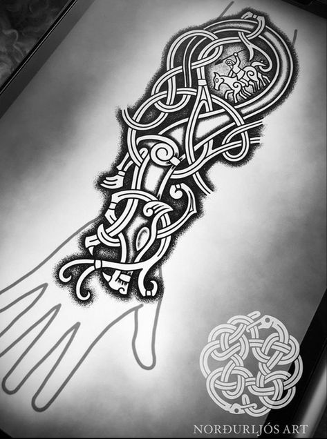 Celtic Norse Tattoo, Nordic Knotwork Tattoo, Sleeve Tattoos Viking, Norse Knotwork Tattoo, Celtic Hand Tattoo, Old Norse Tattoo, Viking Dragon Tattoo, Tattoos Viking, Tattoo Design Stencil