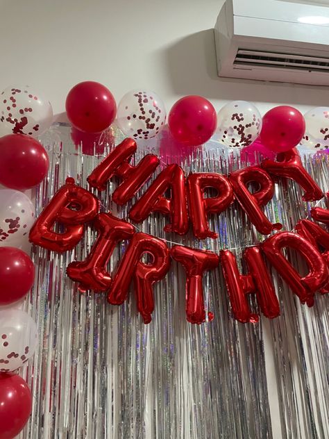 18th Birthday Red Theme, Red 18th Birthday Party, Red Birthday Theme Decoration, Red And Silver Birthday Decorations, Red Birthday Party Decorations For Women, Red And Silver Party, Red Birthday Ideas, Red Theme Birthday Party Decor, Red Birthday Decor