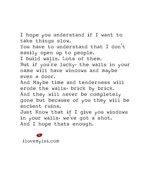 I have let my walls down, and gotten burned. I don't foresee I will be that trusting ever again. Couple Questions, Let Down, Lucky You, All You Need Is Love, Love At First Sight, Spiritual Awakening, Trust Me, Just Me, Inspire Me