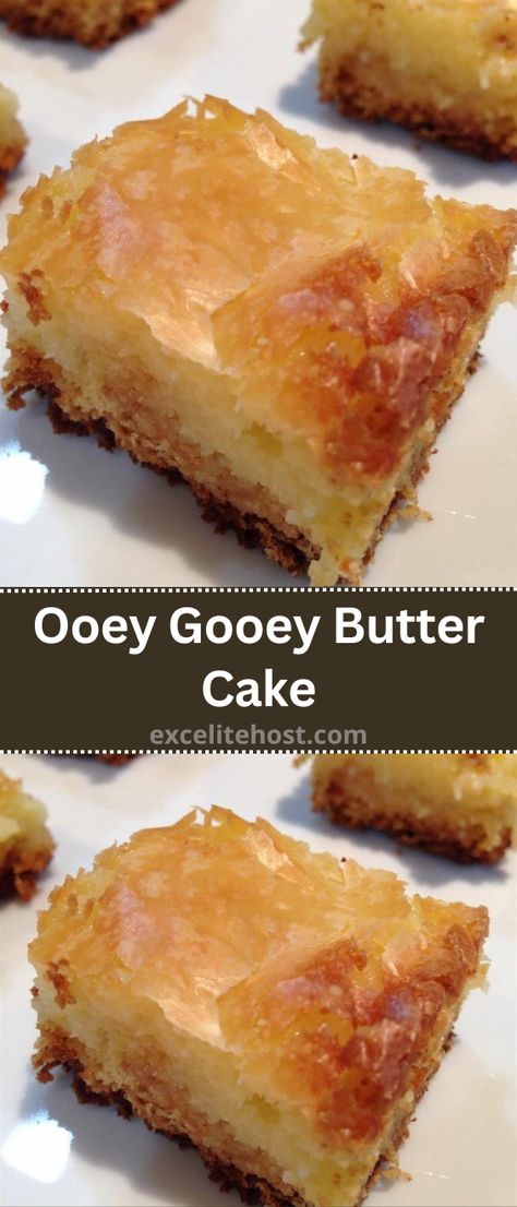 Ingredients 1 16.5 ounce yellow cake mix 2 eggs 12 tablespoons butter or 1 1/2 sticks melted 1 teaspoon vanilla extract Topping for cake: 1 8 Ooey Gooey Cake, Everyday Cakes, Ooey Gooey Butter Cake, Gooey Cake, Gooey Butter, Cake Cooking, Biscuits Cookies, Sweet Bites, Gooey Butter Cake