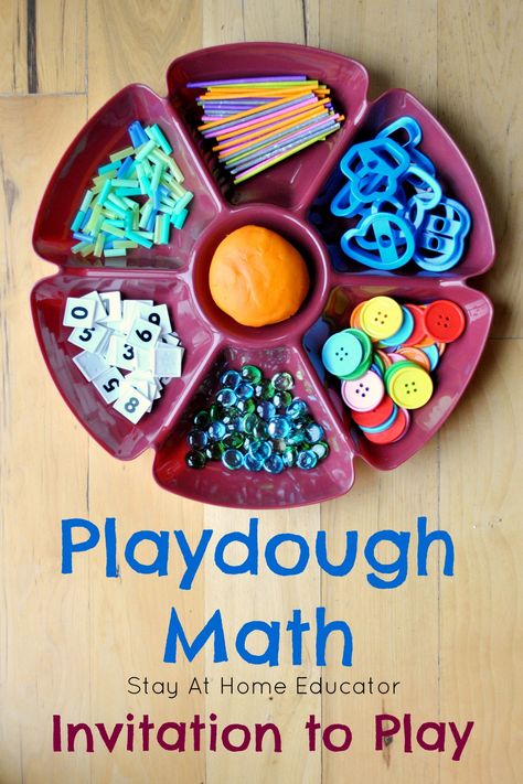 So much learning takes play with this simple playdough math invitation to play! - Stay At Home Educator Simple Playdough, Play Dough Invitation, Math Preschool, Math Madness, Playdough Activities, Invitation To Play, Math Activities Preschool, Homeschool Math, Learning Numbers