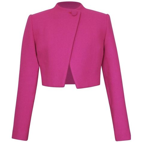 Philosofée - Italian Wool Cropped Jacket Pink ($405) ❤ liked on Polyvore featuring outerwear, jackets, cropped wool jacket, cropped jacket, pink cropped jacket, collar jacket and woolen jacket Pink Cropped Jacket, Cropped Jacket Outfit, Pink Wool Jacket, Jackets Cropped, Long Sleeve Shirt Outfits, Hot Pink Fashion, Formal Top, Woman Suit, Gingham Jacket