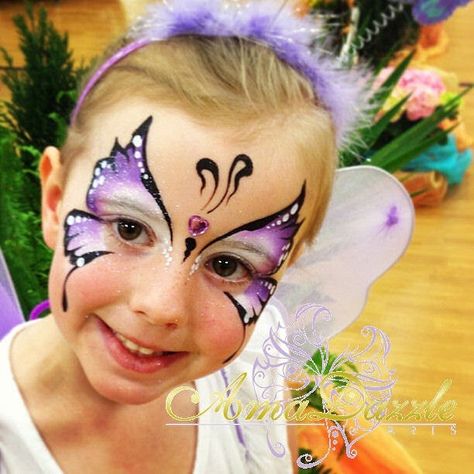 Anna Dazzle - Gorgeous purple butterfly design! :) Obličejové Masky, Butterfly Face Paint, Girl Face Painting, Face Painting Tutorials, Butterfly Face, Face Painting Easy, Kids Face Paint, Eye Makeup Designs, Face Painting Designs