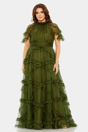 Fashion Gown-MC-plus size Olive Green Mother Of The Bride Dress, Formal Wedding Guest Dress Plus Size, Plus Size Wedding Guest Dresses Formal, Plus Size Evening Gown Special Occasions, Gay Prom, High Neck Evening Gown, Plus Size Evening Dresses, Marine Ball, Vestidos Color Coral